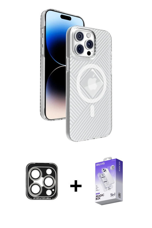 ieg™ iPhone 15 Pro Max Kılıf Nova Modern Prime - Siyah Bilvis 5in1 3D Magic Cam Ekran Koruyucu + Güm