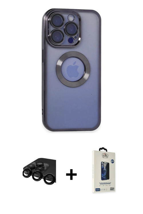 ieg™ iPhone 15 Pro Max Kılıf Pusula Form - Siyah Bilvis Hayalet Cam Ekran Koruyucu + Siyah Raze Meta