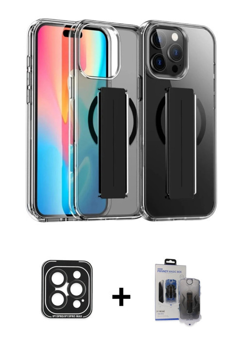 ieg™ iPhone 15 Pro Max Kılıf Nova Işık Koleksiyonu - Siyah Vanessa Magic Hayalet Cam + Siyah PVD Met