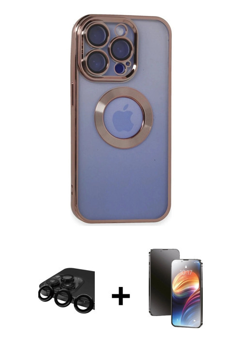 ieg™ iPhone 15 Pro Max Kılıf Pusula Form - Siyah 3D Antistatik Mat Seramik Nano Ekran Koruyucu + Siy