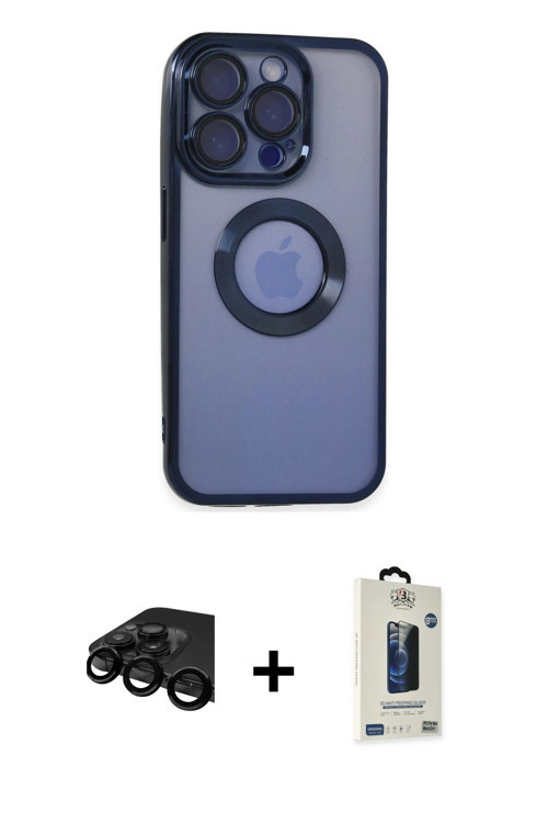 ieg™ iPhone 15 Pro Max Kılıf Pusula Form - Siyah Bilvis Hayalet Cam Ekran Koruyucu + Siyah Raze Meta