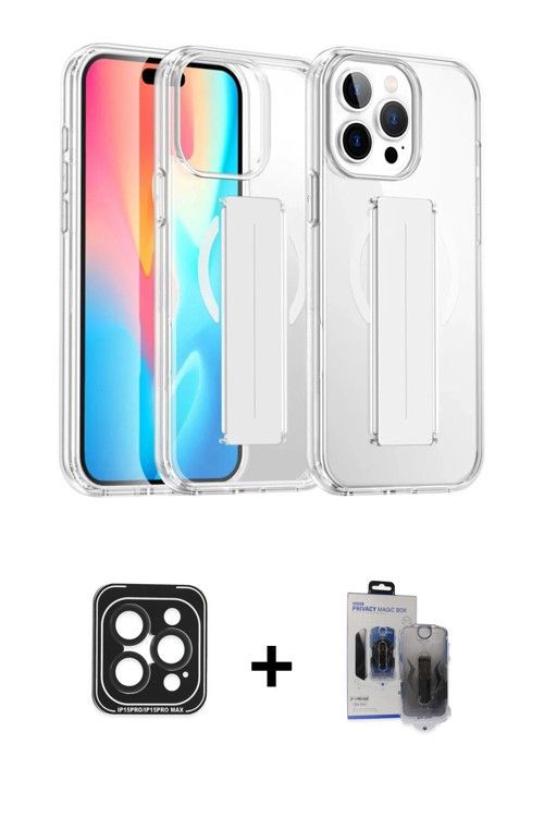 ieg™ iPhone 15 Pro Max Kılıf Nova Işık Koleksiyonu - Siyah Vanessa Magic Hayalet Cam + Siyah PVD Met