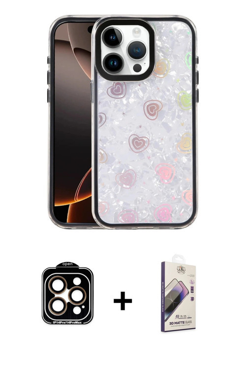 ieg™ iPhone 15 Pro Max Kılıf Odak Prime - Siyah Bilvis 3D Mat Cam Ekran Koruyucu + Turuncu PVD Metal