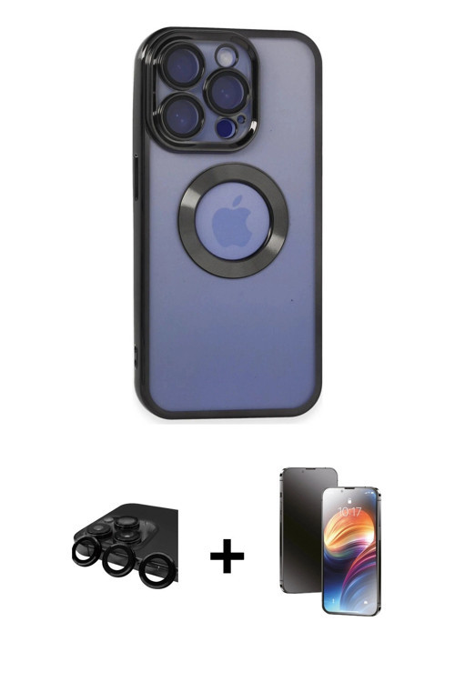 ieg™ iPhone 15 Pro Max Kılıf Pusula Form - Siyah 3D Antistatik Mat Seramik Nano Ekran Koruyucu + Siy