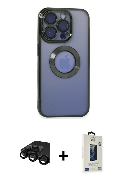 ieg™ iPhone 15 Pro Max Kılıf Pusula Form - Siyah Bilvis Hayalet Cam Ekran Koruyucu + Siyah Raze Meta