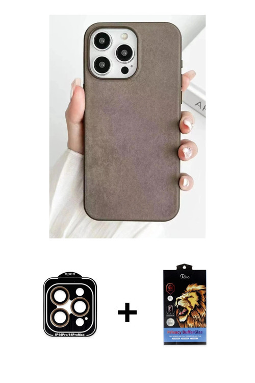 ieg™ iPhone 15 Pro Max Kılıf Pusula Modern - Siyah Buffer Hayalet Cam Ekran Koruyucu + Turuncu PVD M
