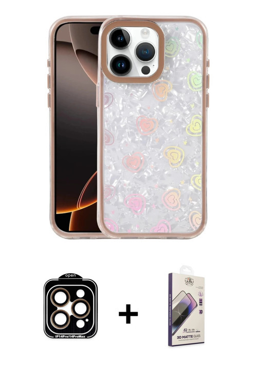 ieg™ iPhone 15 Pro Max Kılıf Odak Prime - Siyah Bilvis 3D Mat Cam Ekran Koruyucu + Turuncu PVD Metal