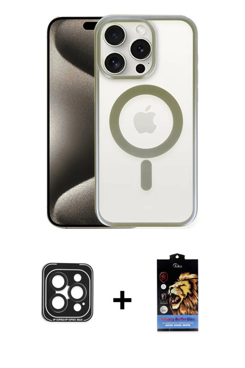 ieg™ iPhone 15 Pro Max Kılıf Siluet Çizgi Serisi - Siyah Buffer Hayalet Cam Ekran Koruyucu + Siyah P