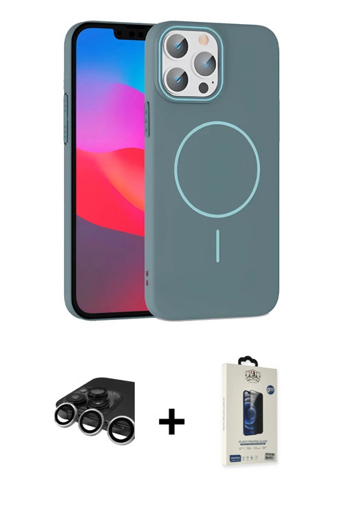 ieg™ iPhone 15 Pro Max Kılıf Siluet Doku Özel Seri - Siyah Bilvis Hayalet Cam Ekran Koruyucu + Gümüş
