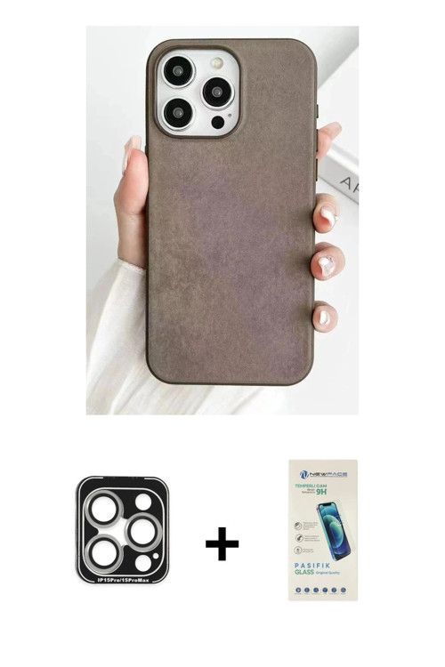 ieg™ iPhone 15 Pro Max Kılıf Pusula Modern - Şeffaf Pasifik Cam Ekran Koruyucu + Gümüş PVD Metal Kam