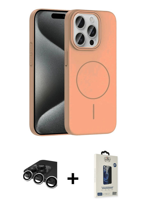 ieg™ iPhone 15 Pro Max Kılıf Siluet Doku Özel Seri - Siyah Bilvis Hayalet Cam Ekran Koruyucu + Gümüş