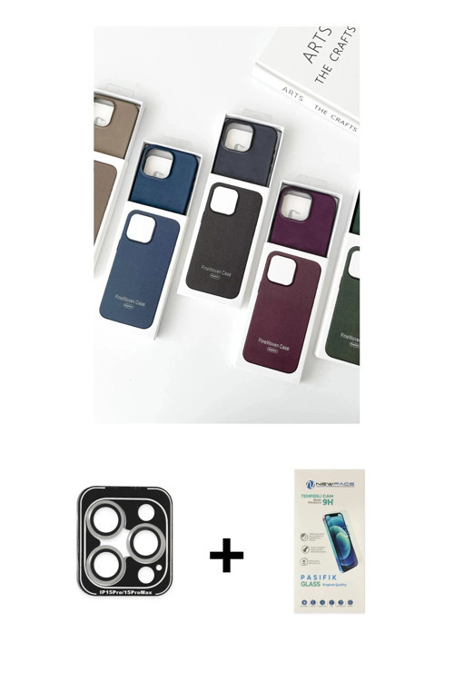 ieg™ iPhone 15 Pro Max Kılıf Pusula Modern - Şeffaf Pasifik Cam Ekran Koruyucu + Gümüş PVD Metal Kam