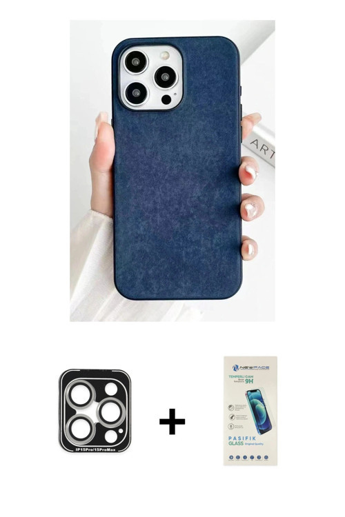 ieg™ iPhone 15 Pro Max Kılıf Pusula Modern - Şeffaf Pasifik Cam Ekran Koruyucu + Gümüş PVD Metal Kam