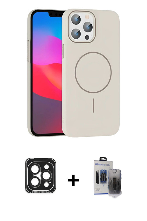 ieg™ iPhone 15 Pro Max Kılıf Siluet Doku Özel Seri - Siyah Vanessa Magic Hayalet Cam + Siyah PVD Met