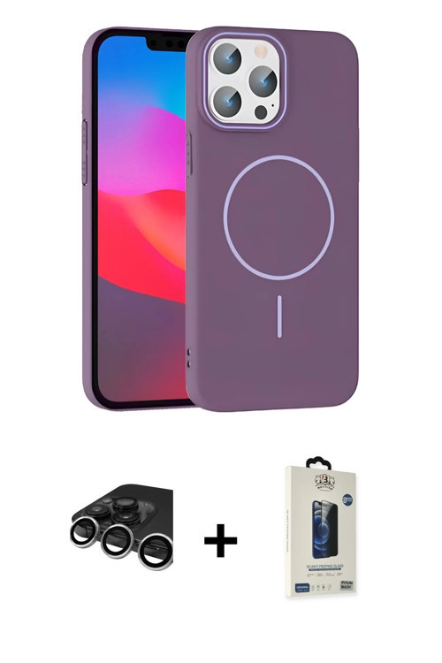 ieg™ iPhone 15 Pro Max Kılıf Siluet Doku Özel Seri - Siyah Bilvis Hayalet Cam Ekran Koruyucu + Gümüş