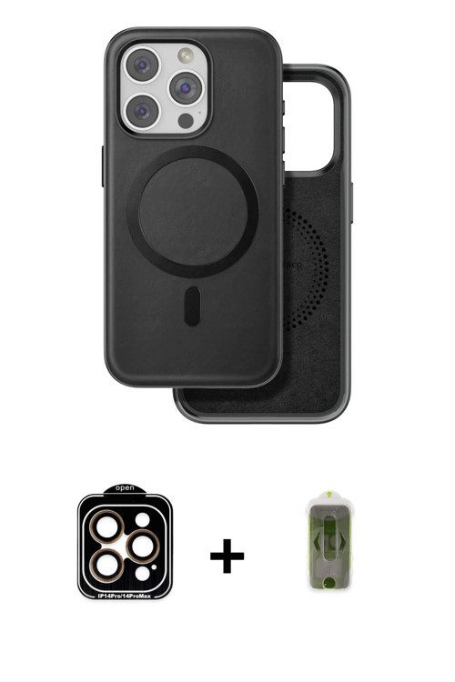 ieg™ iPhone 15 Pro Max Kılıf Pusula Işık Koleksiyonu - Siyah Joko Magic 5D Hayalet Cam + Turuncu PVD