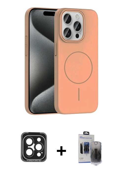 ieg™ iPhone 15 Pro Max Kılıf Siluet Doku Özel Seri - Siyah Vanessa Magic Hayalet Cam + Siyah PVD Met