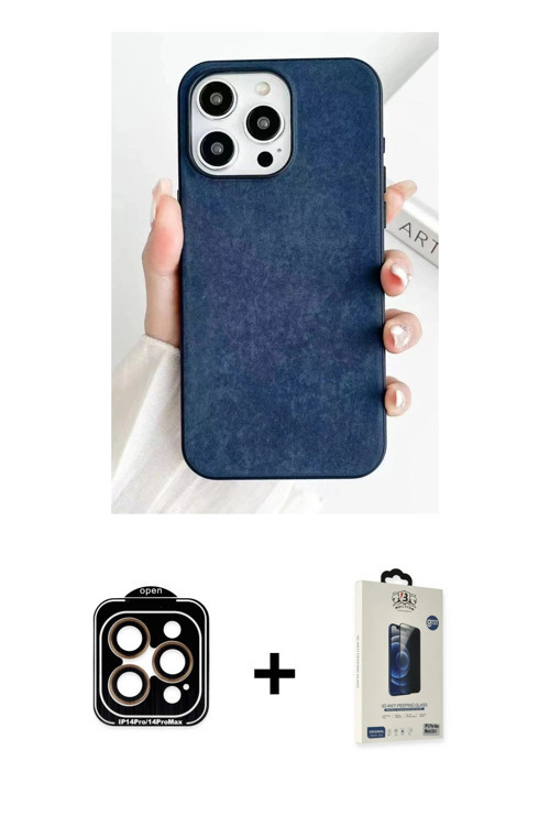 ieg™ iPhone 15 Pro Max Kılıf Pusula Modern - Siyah Bilvis Hayalet Cam Ekran Koruyucu + Turuncu PVD M