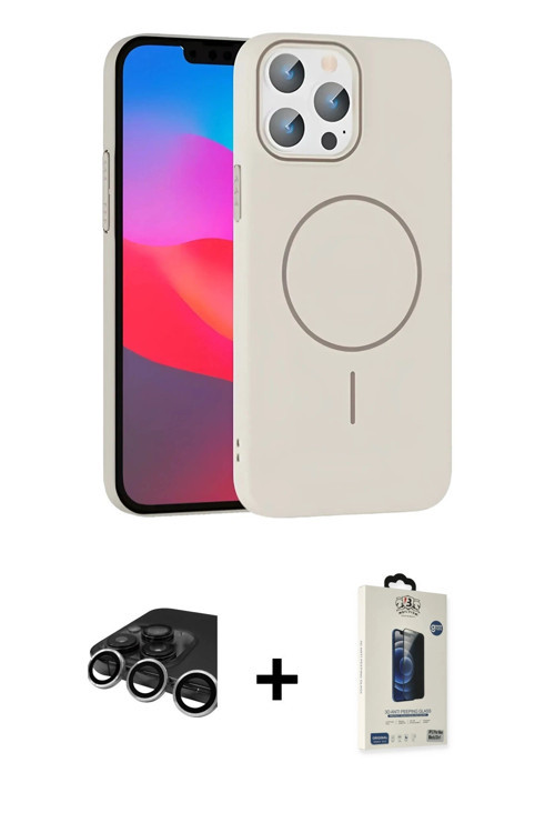 ieg™ iPhone 15 Pro Max Kılıf Siluet Doku Özel Seri - Siyah Bilvis Hayalet Cam Ekran Koruyucu + Gümüş