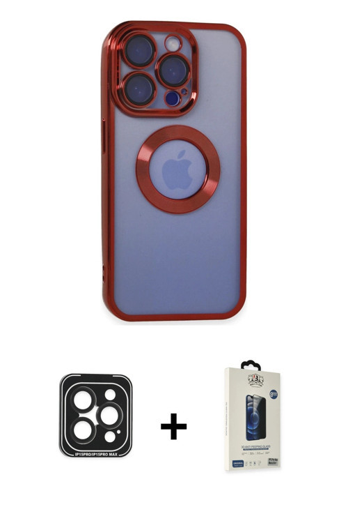 ieg™ iPhone 15 Pro Max Kılıf Pusula Form - Siyah Bilvis Hayalet Cam Ekran Koruyucu + Siyah PVD Metal