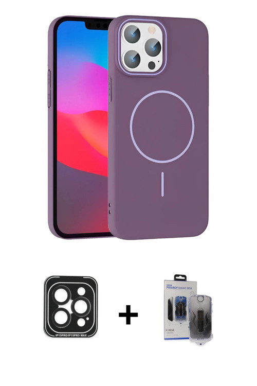 ieg™ iPhone 15 Pro Max Kılıf Siluet Doku Özel Seri - Siyah Vanessa Magic Hayalet Cam + Siyah PVD Met