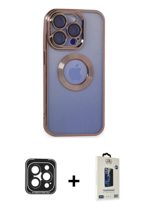 ieg™ iPhone 15 Pro Max Kılıf Pusula Form - Siyah Bilvis Hayalet Cam Ekran Koruyucu + Siyah PVD Metal