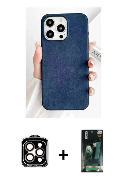 ieg™ iPhone 15 Pro Max Kılıf Pusula Modern - Siyah 360 Mat Full Body Arka Koruyucu + Turuncu PVD Met
