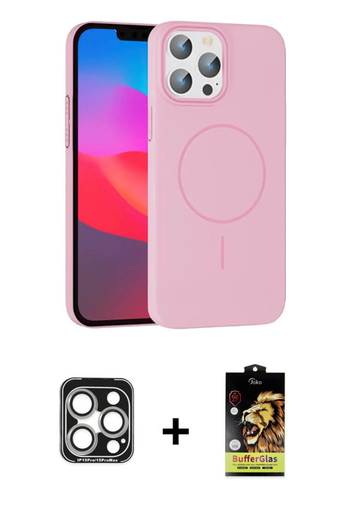 ieg™ iPhone 15 Pro Max Kılıf Siluet Doku Özel Seri - Siyah Buffer Cam Ekran Koruyucu + Gümüş PVD Met