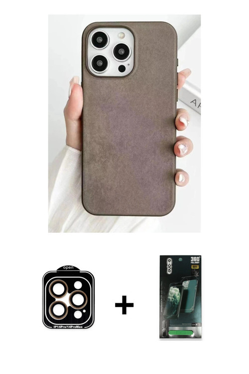 ieg™ iPhone 15 Pro Max Kılıf Pusula Modern - Siyah 360 Mat Full Body Arka Koruyucu + Turuncu PVD Met