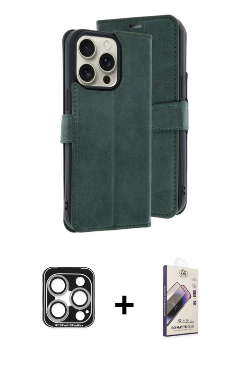 ieg™ iPhone 15 Pro Max Kılıf Siluet Işık Serisi - Siyah Bilvis 3D Mat Cam Ekran Koruyucu + Gümüş PVD