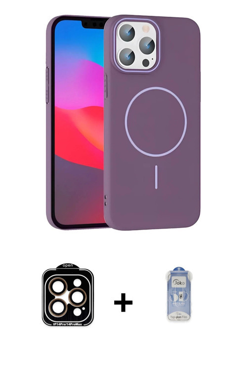ieg™ iPhone 15 Pro Max Kılıf Siluet Doku Özel Seri - Siyah Joko Magic 5D Cam + Turuncu PVD Metal Kam