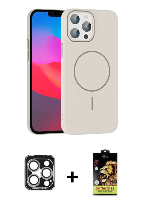 ieg™ iPhone 15 Pro Max Kılıf Siluet Doku Özel Seri - Siyah Buffer Cam Ekran Koruyucu + Gümüş PVD Met