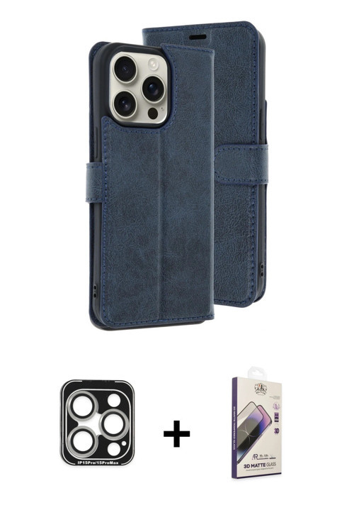 ieg™ iPhone 15 Pro Max Kılıf Siluet Işık Serisi - Siyah Bilvis 3D Mat Cam Ekran Koruyucu + Gümüş PVD