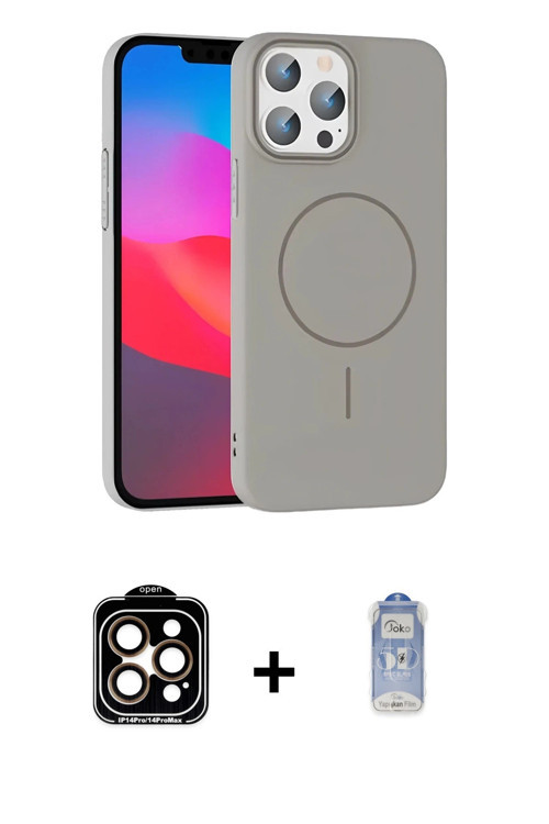 ieg™ iPhone 15 Pro Max Kılıf Siluet Doku Özel Seri - Siyah Joko Magic 5D Cam + Turuncu PVD Metal Kam