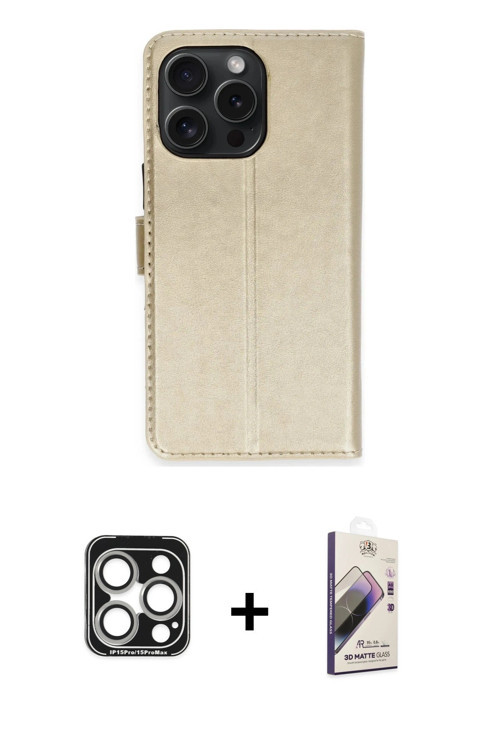 ieg™ iPhone 15 Pro Max Kılıf Siluet Işık Serisi - Siyah Bilvis 3D Mat Cam Ekran Koruyucu + Gümüş PVD