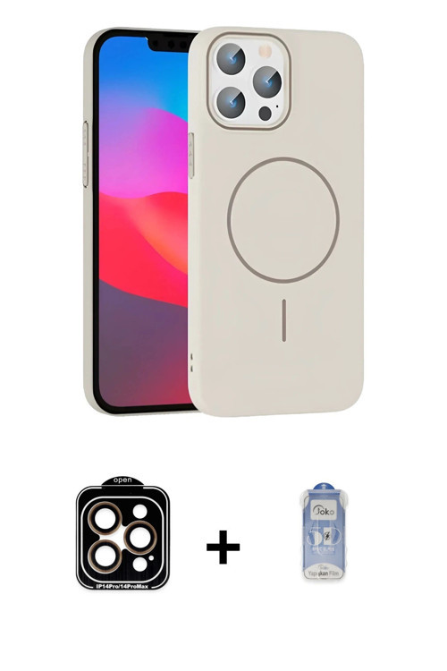 ieg™ iPhone 15 Pro Max Kılıf Siluet Doku Özel Seri - Siyah Joko Magic 5D Cam + Turuncu PVD Metal Kam