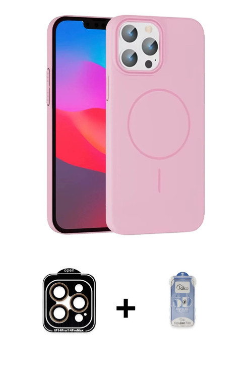 ieg™ iPhone 15 Pro Max Kılıf Siluet Doku Özel Seri - Siyah Joko Magic 5D Cam + Turuncu PVD Metal Kam