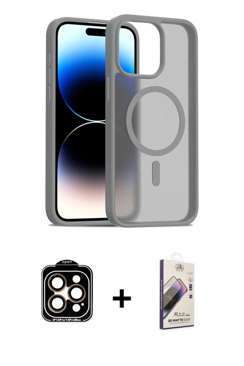 ieg™ iPhone 15 Pro Max Kılıf Siluet Minimal Prime - Siyah Bilvis 3D Mat Cam Ekran Koruyucu + Turuncu