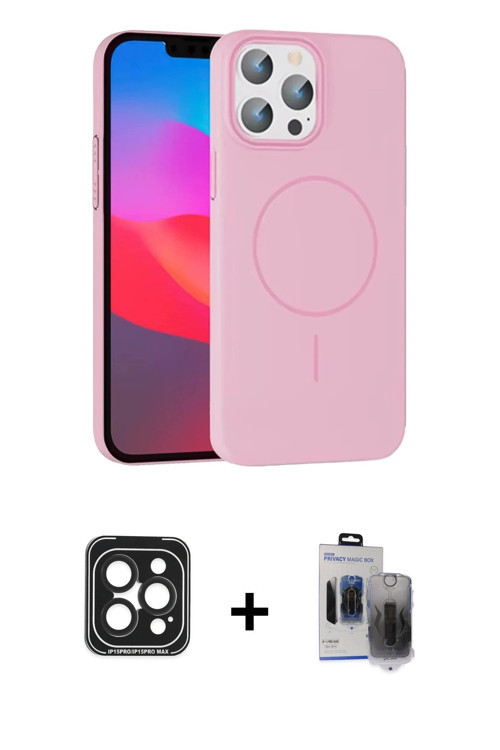 ieg™ iPhone 15 Pro Max Kılıf Siluet Doku Özel Seri - Siyah Vanessa Magic Hayalet Cam + Siyah PVD Met