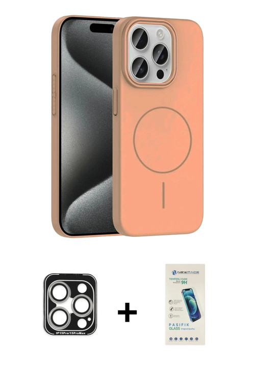 ieg™ iPhone 15 Pro Max Kılıf Siluet Doku Özel Seri - Şeffaf Pasifik Cam Ekran Koruyucu + Gümüş PVD M