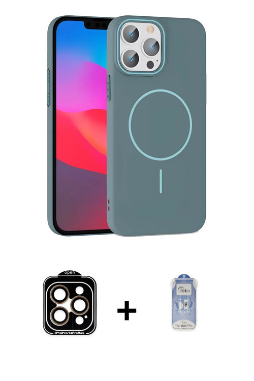 ieg™ iPhone 15 Pro Max Kılıf Siluet Doku Özel Seri - Siyah Joko Magic 5D Cam + Turuncu PVD Metal Kam