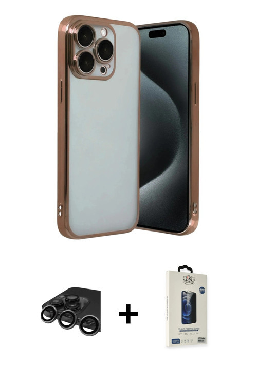 iPhone 15 Pro Max Kılıf Vadi Minimal - Siyah Bilvis Hayalet Cam Ekran Koruyucu + Titanyum Gri R