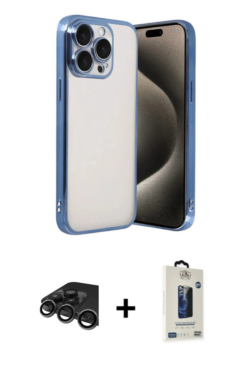 iPhone 15 Pro Max Kılıf Vadi Minimal - Siyah Bilvis Hayalet Cam Ekran Koruyucu + Titanyum Gri R
