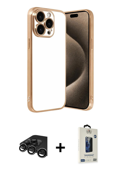 iPhone 15 Pro Max Kılıf Vadi Minimal - Siyah Bilvis Hayalet Cam Ekran Koruyucu + Titanyum Gri R