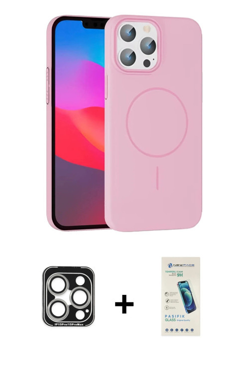 ieg™ iPhone 15 Pro Max Kılıf Siluet Doku Özel Seri - Şeffaf Pasifik Cam Ekran Koruyucu + Gümüş PVD M