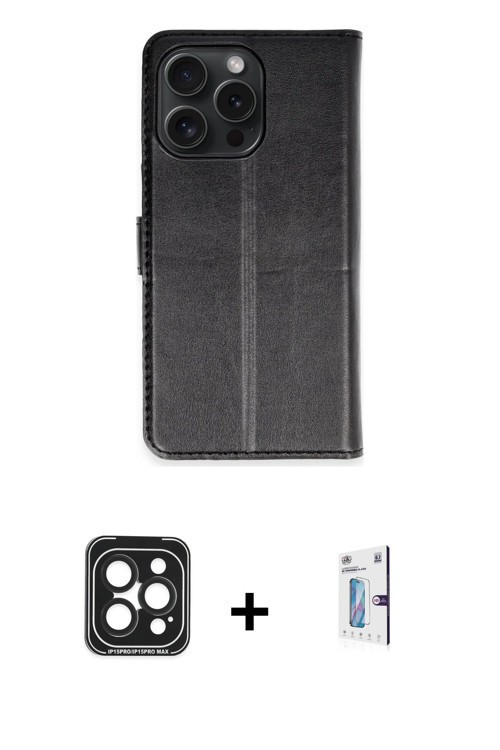 ieg™ iPhone 15 Pro Max Kılıf Siluet Işık Serisi - Siyah Bilvis 0.18mm Plus Cam Ekran Koruyucu + Siya