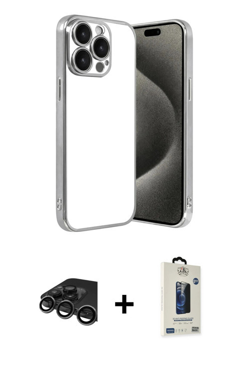 iPhone 15 Pro Max Kılıf Vadi Minimal - Siyah Bilvis Hayalet Cam Ekran Koruyucu + Titanyum Gri R