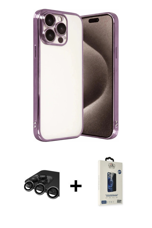 iPhone 15 Pro Max Kılıf Vadi Minimal - Siyah Bilvis Hayalet Cam Ekran Koruyucu + Titanyum Gri R