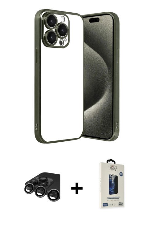 iPhone 15 Pro Max Kılıf Vadi Minimal - Siyah Bilvis Hayalet Cam Ekran Koruyucu + Titanyum Gri R