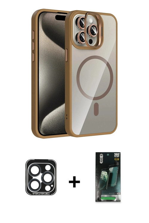 ieg™ iPhone 15 Pro Max Kılıf Yadigar Asil Koleksiyonu - Siyah 360 Mat Full Body Arka Koruyucu + Laci